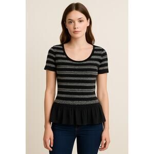Anthropologie Meadow Rue Black Small Blouse Ruffled Feminine Minimal Romantic
